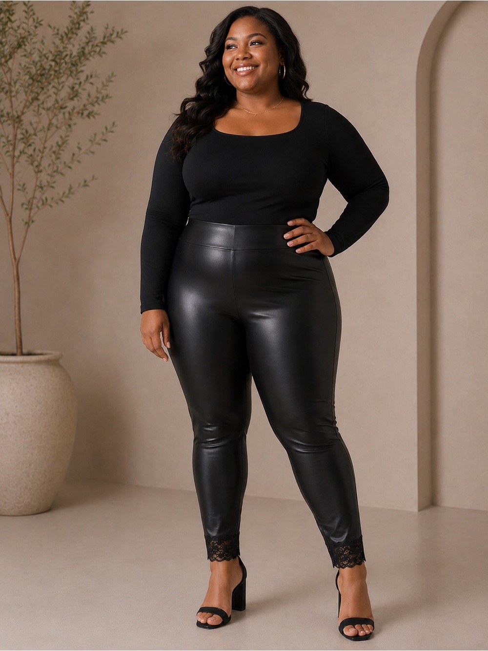 Torrid Faux Leather Lace Hem Leggings Size 4 Plus Size High Rise